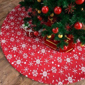 COOLWUFAN 48 Inches Christmas Tree Skirt with 3D Snowflakes